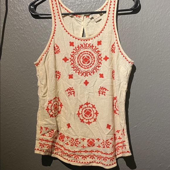 Lucky Brand Cream and Red Embroidered Tank Top - Picture 1 of 3